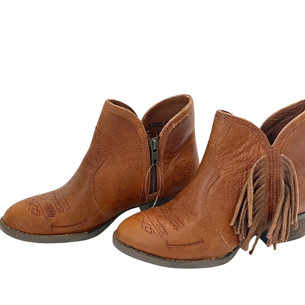 Sterling River Leather Ankle Boots Fringe Tan Southwestern Embroidered Size 7
